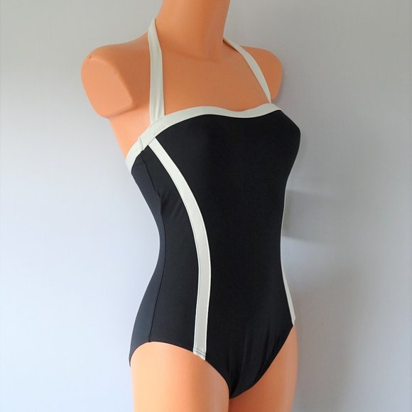 DKNY NWT 1 Piece Color Block Black Swimsuit - Picture 2 of 4